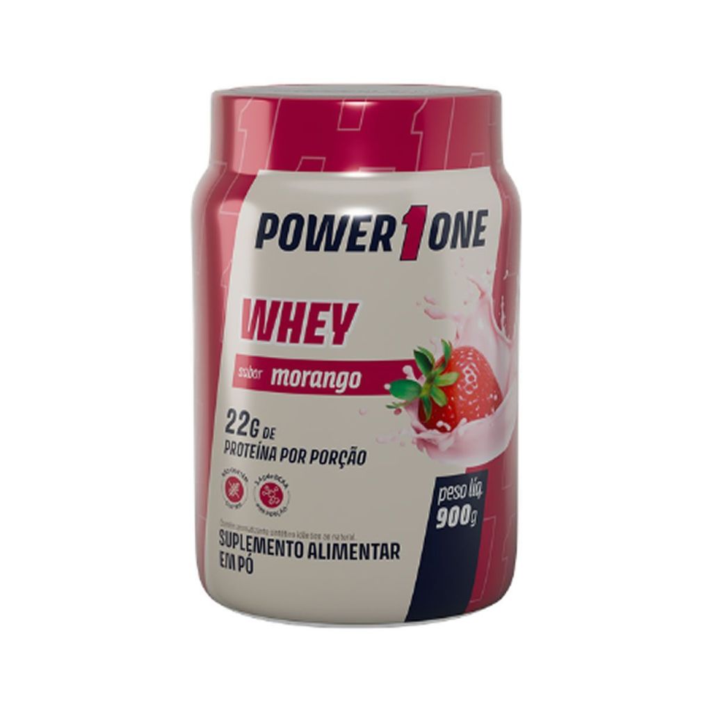 Whey Protein Concentrado 100% - 900g Morango - Power1One