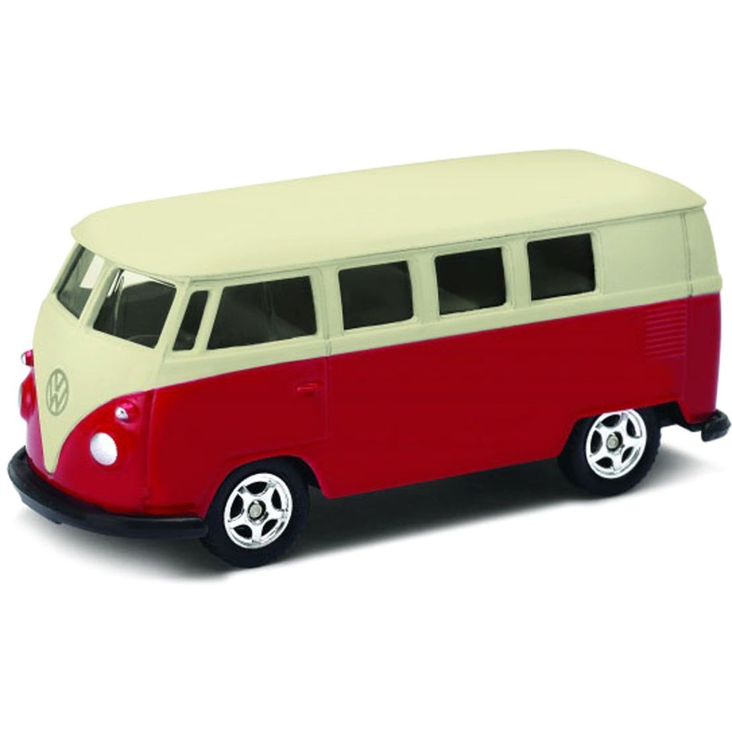Miniatura - 1:64 - Volkswagen Kombi Vermelho e Bege - California Minis - Welly