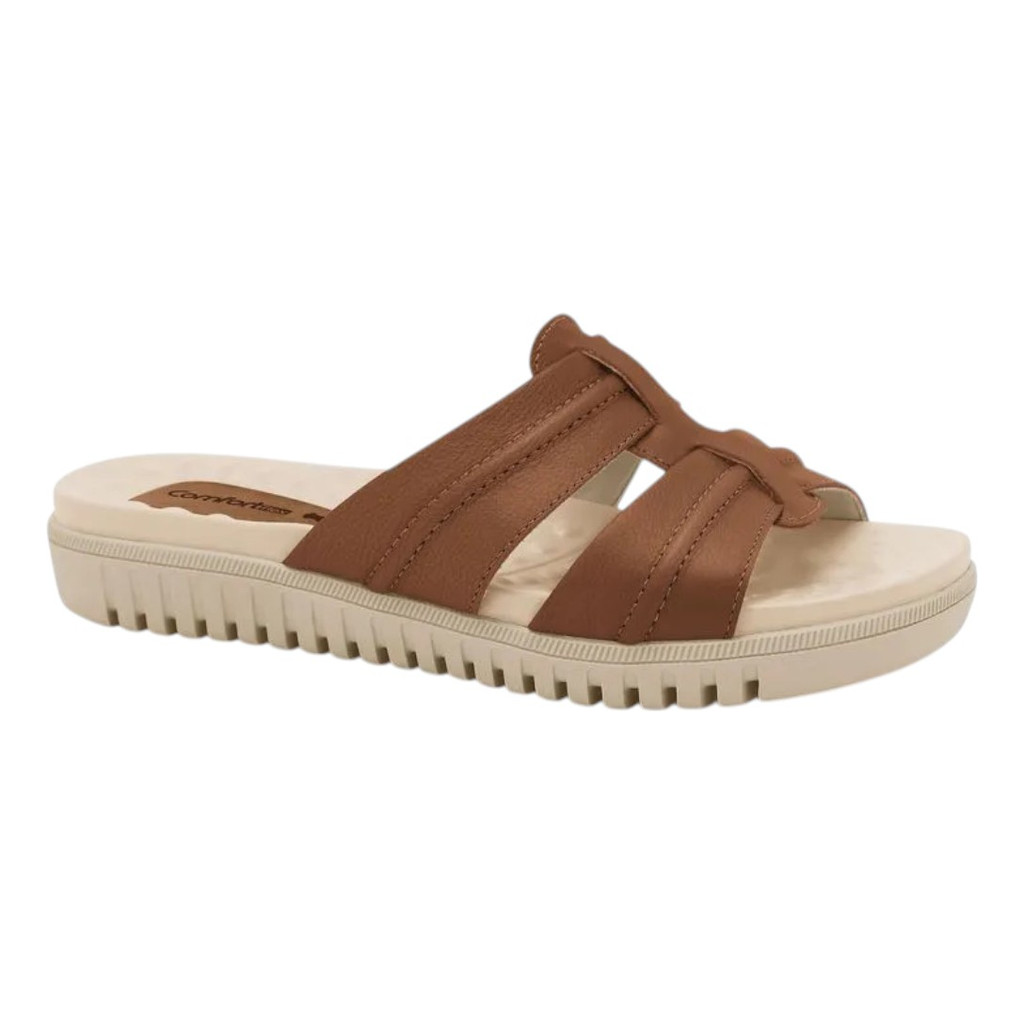 Sandalia Feminina Comfortflex Couro Velcro Confortavel Linda Macia Leve Charmosa Versatil Atual Pratica Qualidade Top