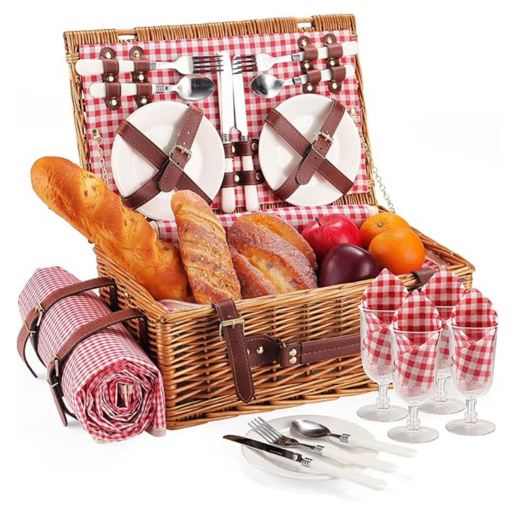 Conjunto Cesta de Piquenique Com Cobertor Impermeável e Refrigerador Isolado Cesta para Acampamento