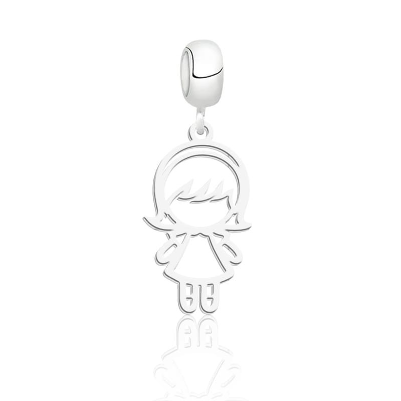 Pingente berloque menina vazada prata 925 charm presente feminino