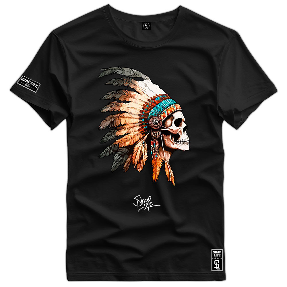 Camiseta Indio Indígena "Crânico de cocar" Personalizada Estampada T-Shirt