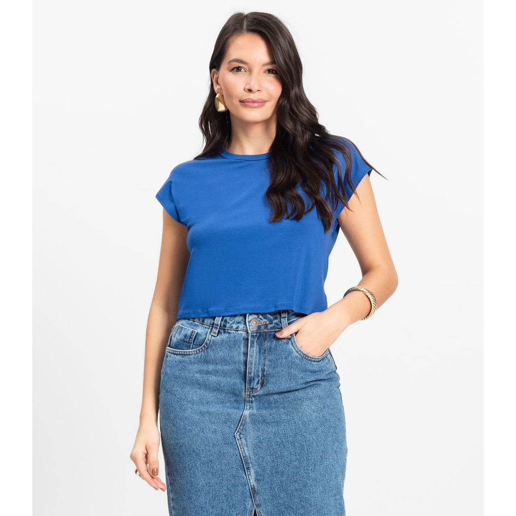 Blusa Básica Feminina Viscotorcion Rovitex Azul