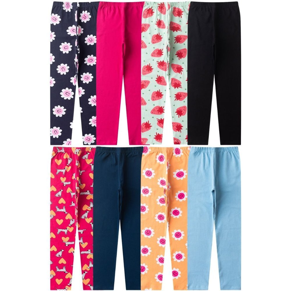 Kit Sortido 3 Legging Infantil Menina Cotton Estampada e Lisa Confortável Cós Elástico