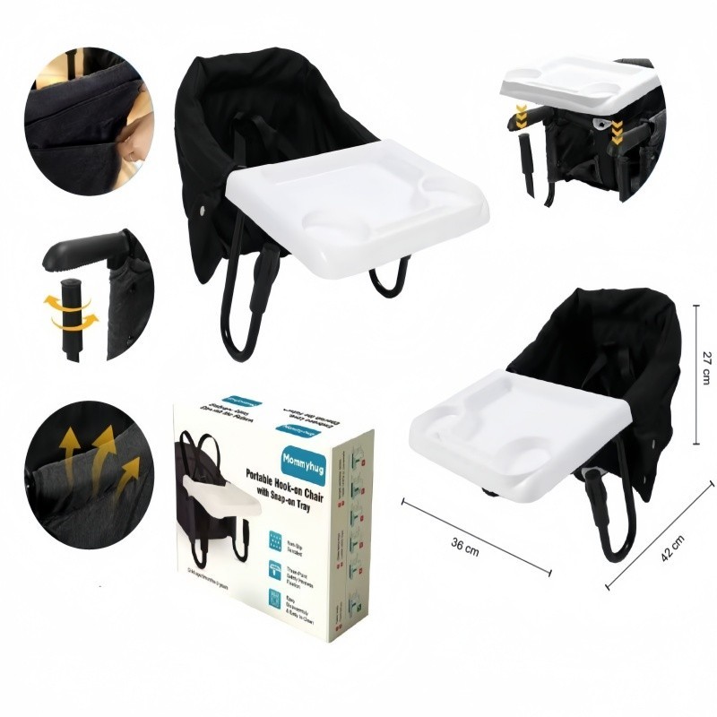 Cadeirinha de Gancho para Mesa 42x36cm Aço e Tecido Oxford Resistente C/ Bandeja Removível. P.QIU