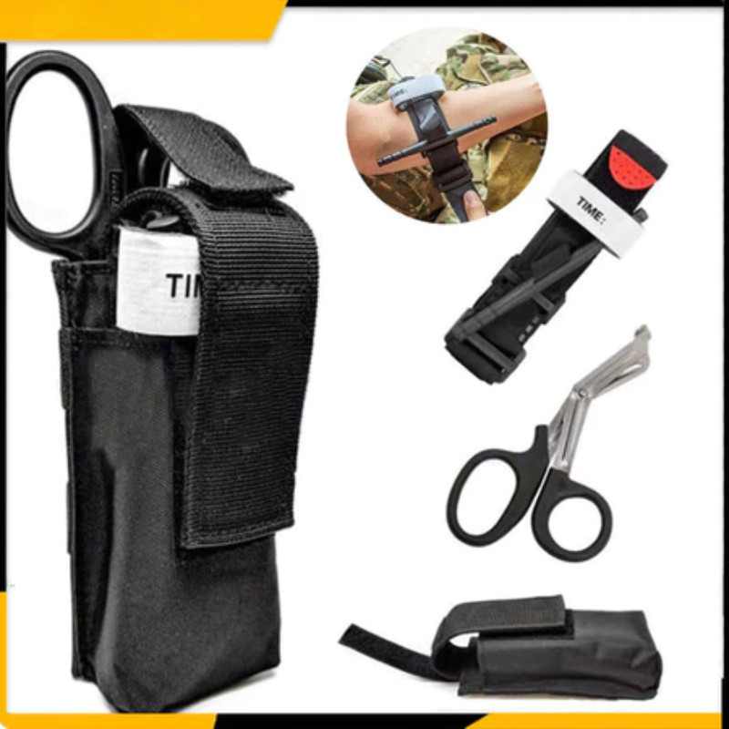 Kit Torniquete Tático Porta Torniquete Tesoura Ponta Romba Aph Primeiros Socorros