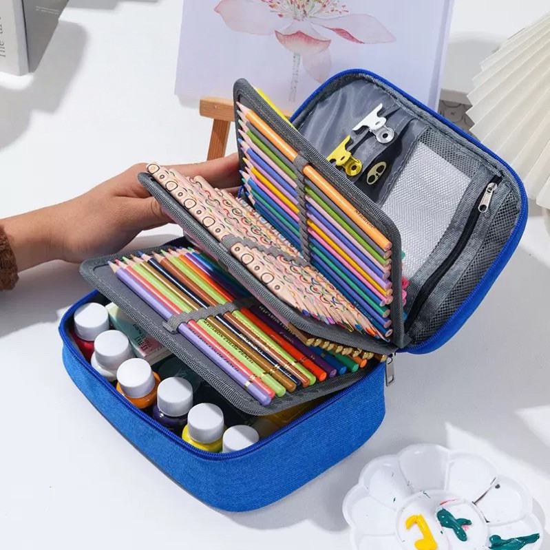 Estojo para 72 Lápis com Divisórias e Zíper em Nylon Resistente para Material Escolar e Artístico-2101