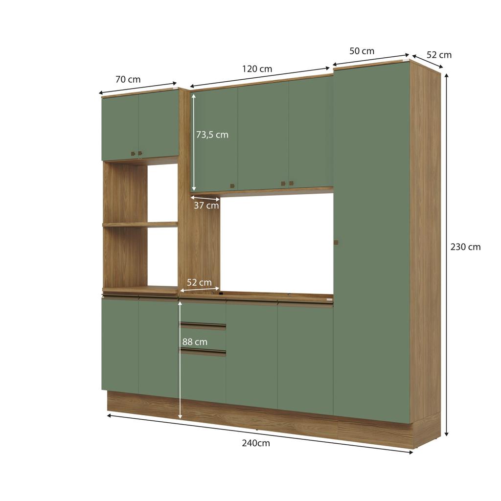 Cozinha Compacta Celeste Kappesberg 100% MDF Nogueira/Verde 240cm · foto 2