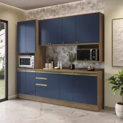 Armário de Cozinha Compacta Nicho Micro-ondas 100% MDF 250cm Nogueira/Azul Profundo Celeste Kappesberg