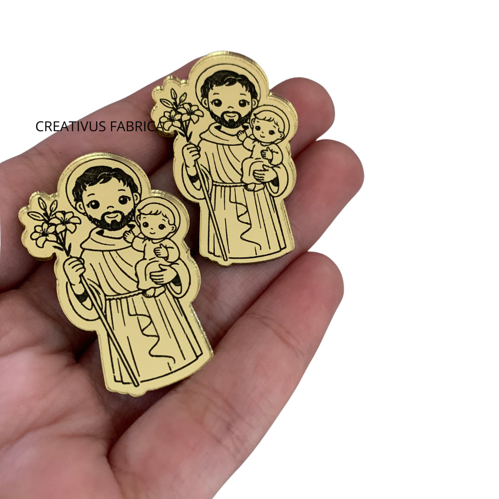 Apliques Santo Antônio de Pádua Acrílico espelhado Dourado/Prata/Rosé
