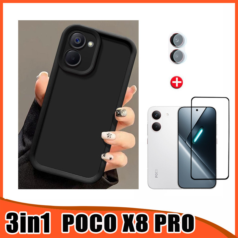 3 Em 1 Xiaomi Poco X8 Pro TPU Silicone Caso De Telefone Para X8Pro Max F7 M7 4G C85 Filme De Vidro Temperado + Lente