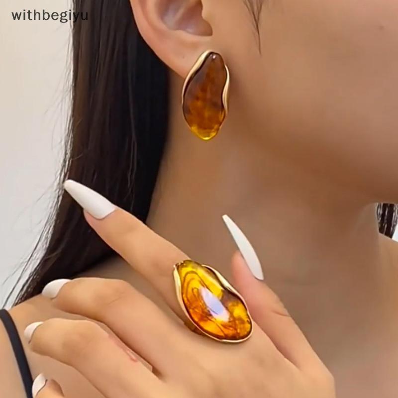 dfd 1/2 Pçs Novo Design Maillard Resina Irregular Geométrica Ajustável Anel Brinco Matal À Prova De Ferrugem Dedo Jóias 