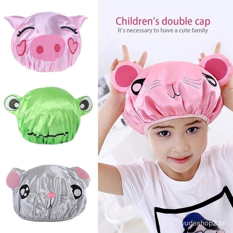 Touca De Banho Infantil De Camada Dupla Impermeável Com Desenho De Animal