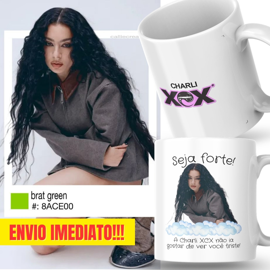 Caneca Xicara Porcelana 325ml Seja Forte Charli XCX Fã Fãs Personalizada Presente Decoração Casa