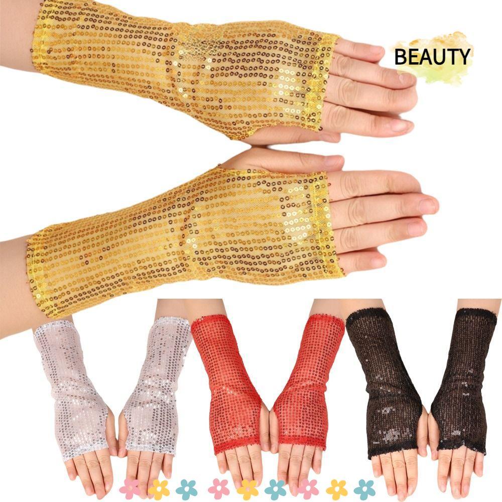 BEAUTYHOMEBR 1 Par De Luvas De Lantejoulas Brilhantes , Desempenho Punk Gótico Dança Pretas Douradas E Vermelhas