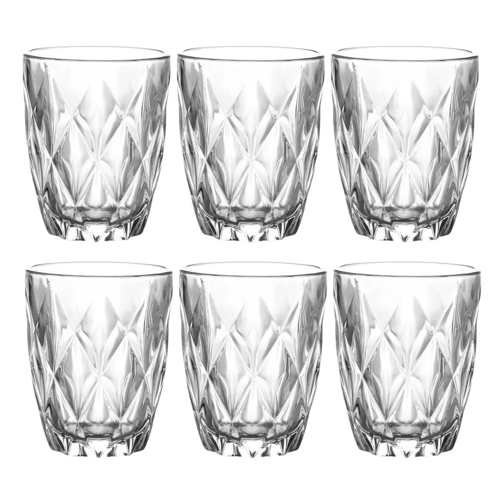 Jogo De Copos 280ml De Vidro Cilíndrico Diamante 6 Unidades