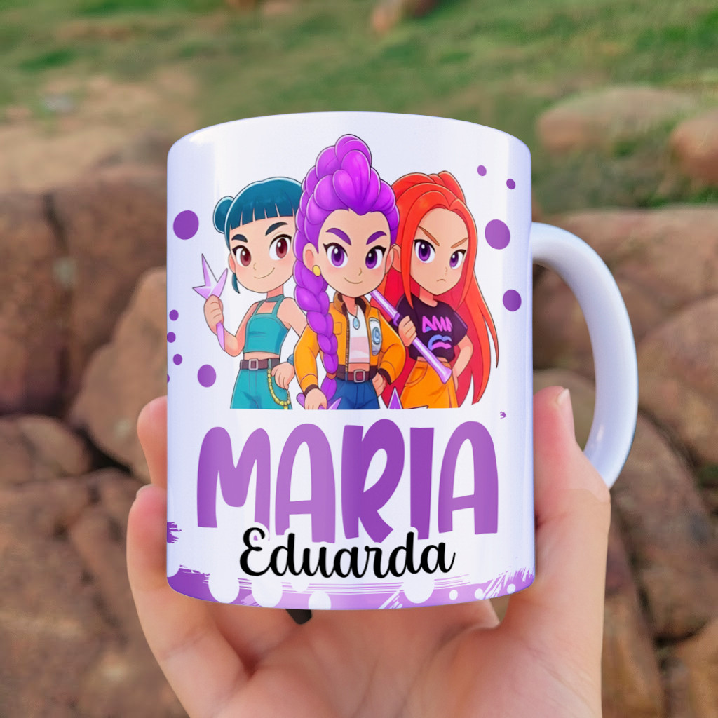 Caneca Guerreiras do Kpop Personalizada com Nome Infantil