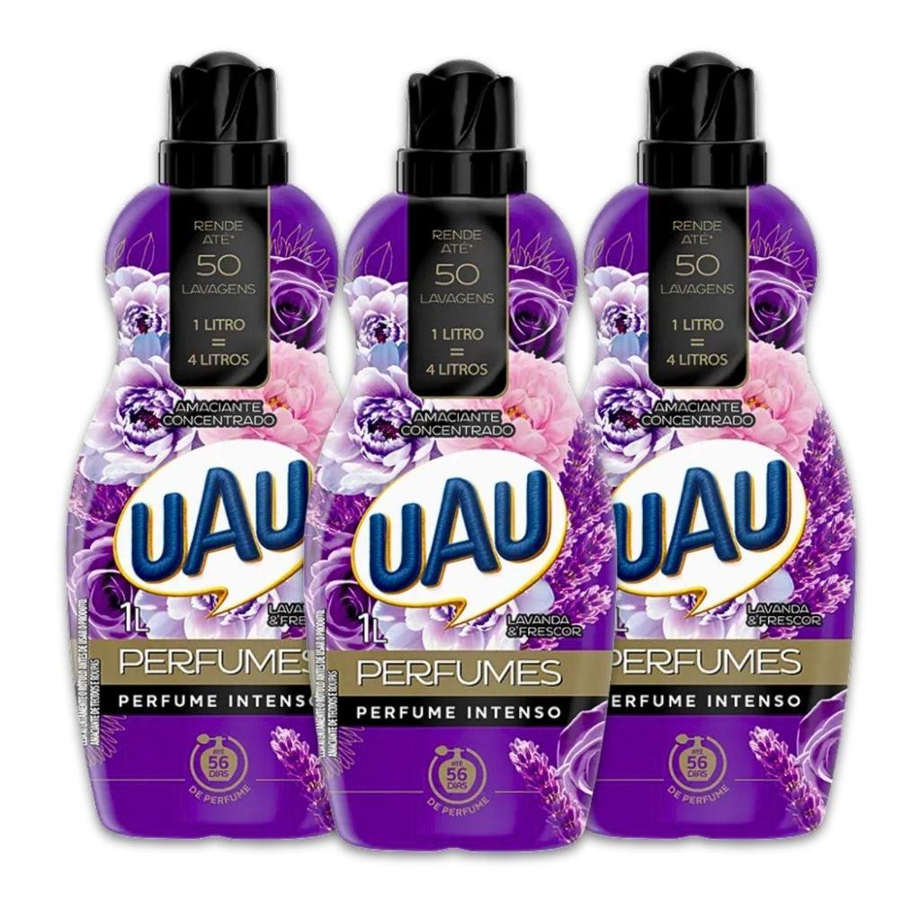 Kit 3un Amaciante Concentrado 1L UAU Lavanda e Frescor em Oferta na Shopee