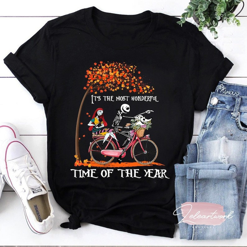 [Camiseta Premium Algodão Puro]LA Camiseta Casual Feminina De Algodão Com Estampa De Jack Skellington, Sally E Zero Fall