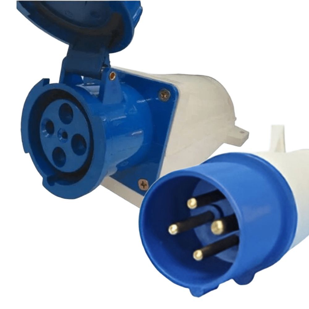 KIT PLUG TOMADA INDUSTRIAL SOBREPOR 3P+T 63A 220V AZUL 6H PARA PAINEL