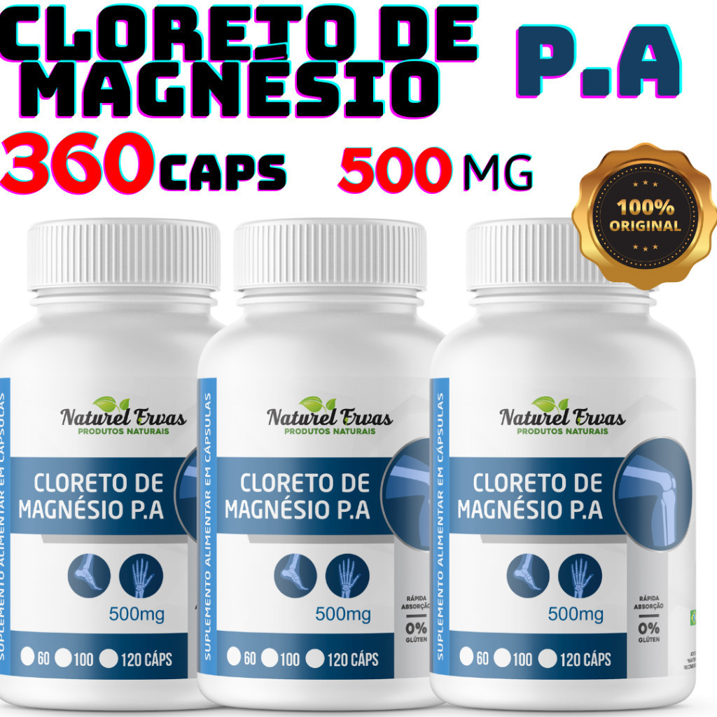 Cloreto De Magnésio P.A Original 500mg 120 Cápsulas Qualidade Premium