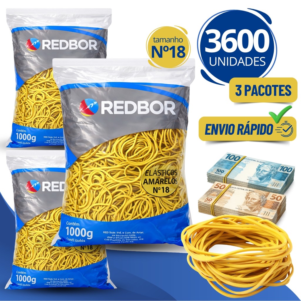 3600 Elásticos De Borracha Pacote 1Kg Nº18 Liga Liguinha Gominha Elástica P/ Dinheiro Comércio em Oferta na Shopee