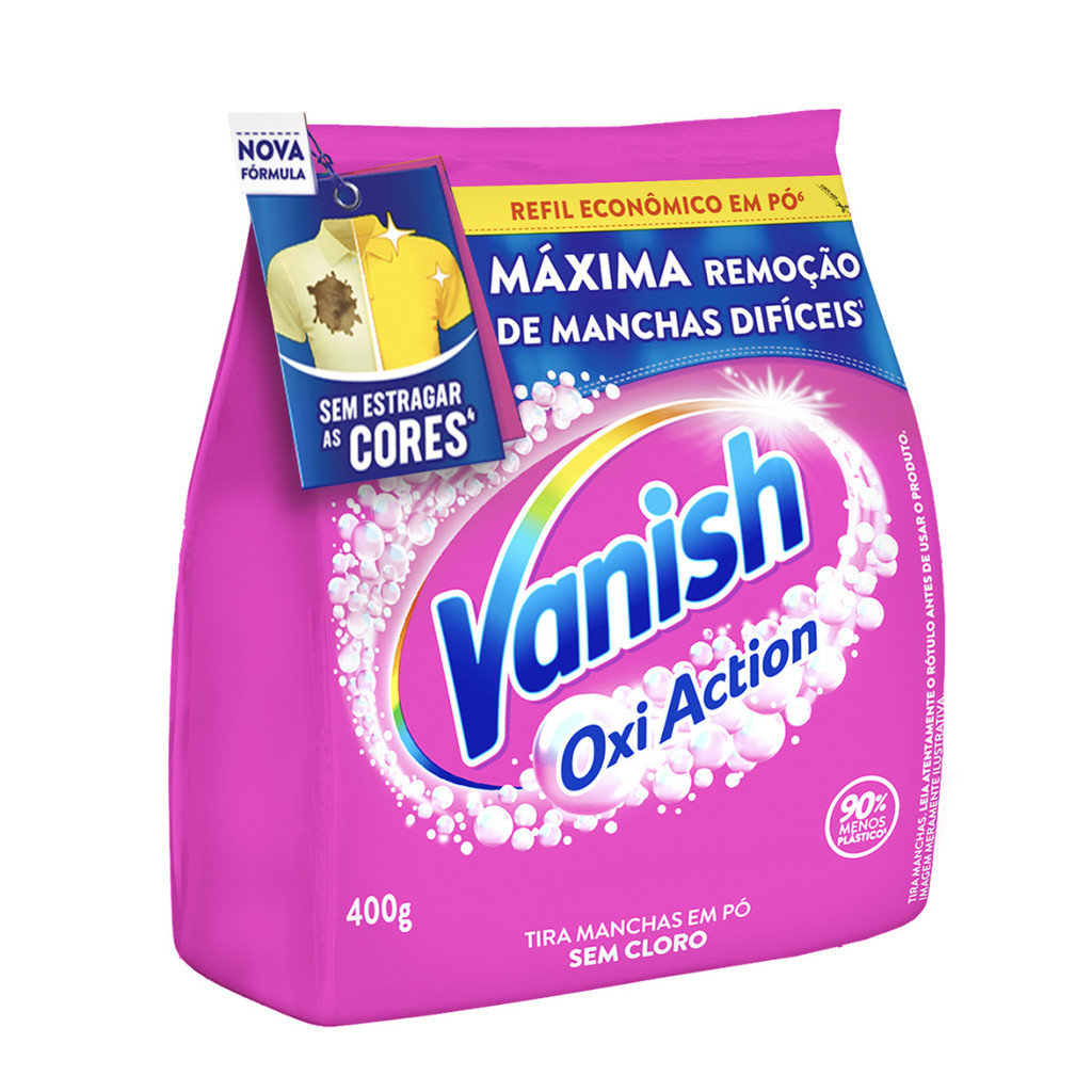 Tira Manchas em Pó Oxi Action Roupas Coloridas Refil Vanish 400g em Oferta na Shopee