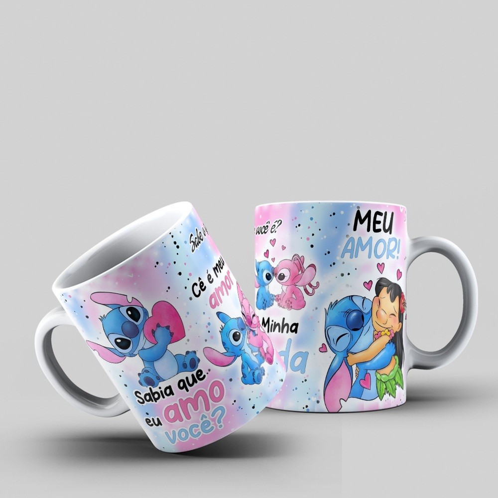 Caneca Personalizada Casal Stitch e Angel Lilo e Stitch Romântica Meu Amor Minha Vida Presente Namorados
