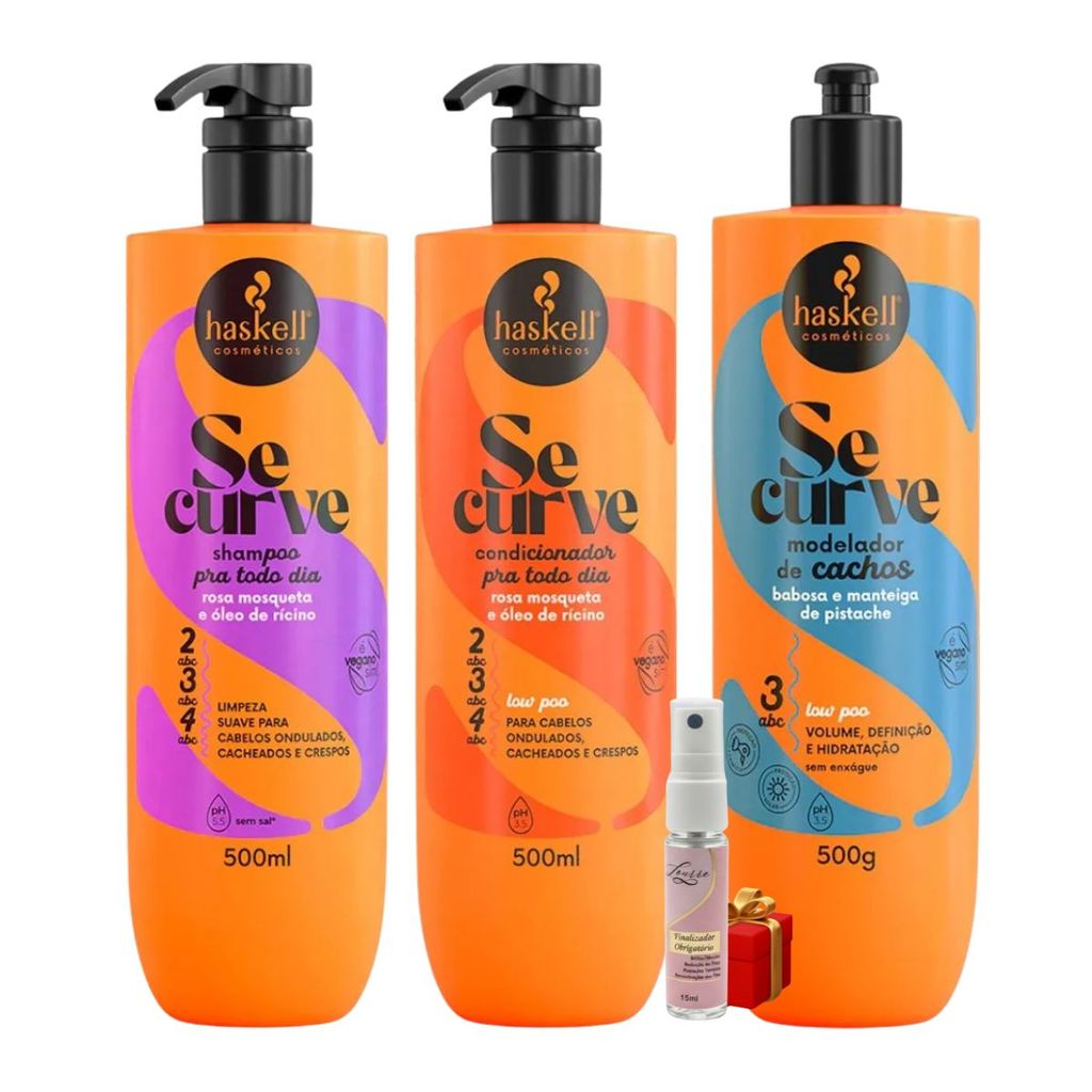 Kit Se Curve Shampoo + Condicionador + Modelador De Cachos 500ml Haskell + Presente Lourre 15ml
