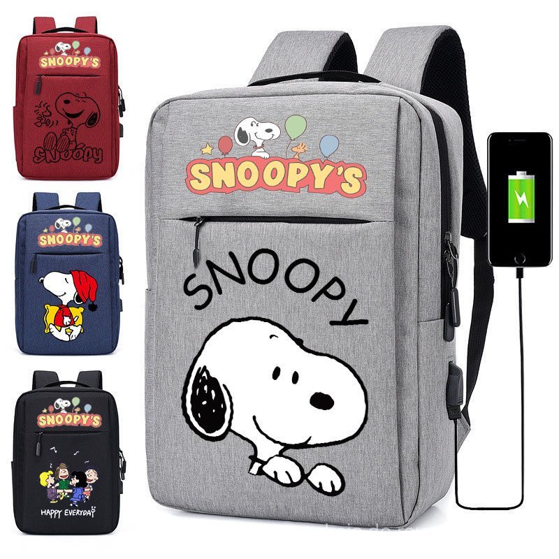 Mochila Infantil de Anime Snoopy para Notebook USB à Prova d'Água Meninos Meninas Mochila Escolar para Adolescentes FRVP