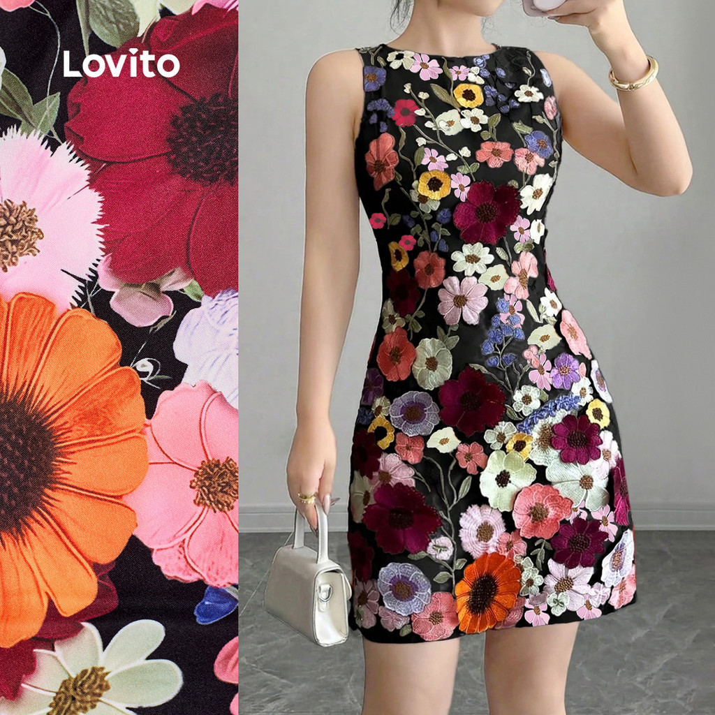Lovito Vestido Elegante de Flores Primavera/verão para Mulheres L154LD031 em Oferta na Shopee