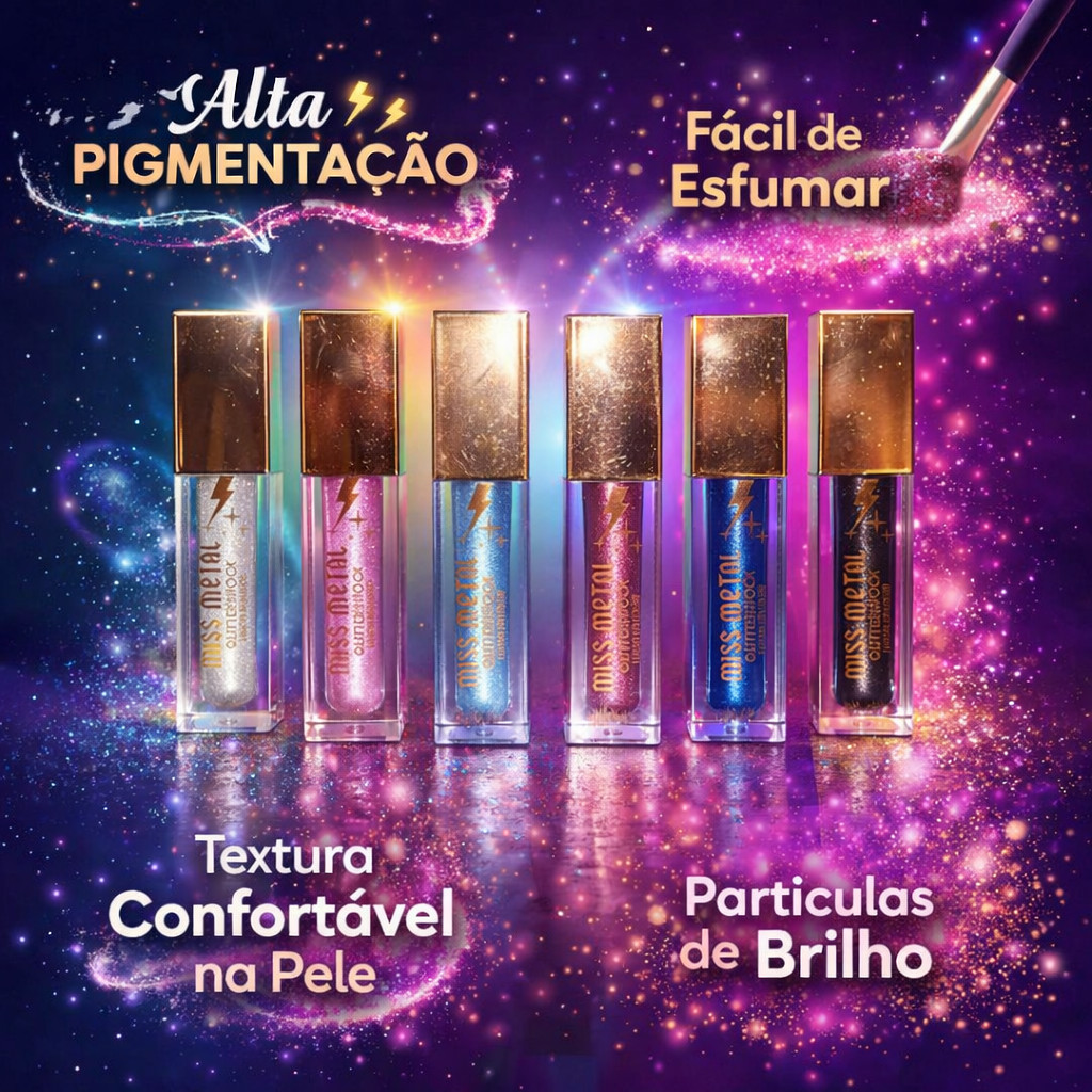 Sombra Líquida Miss Metal -Luisance, Alta Pigmentação, Iluminador, Gloss, Metálico
