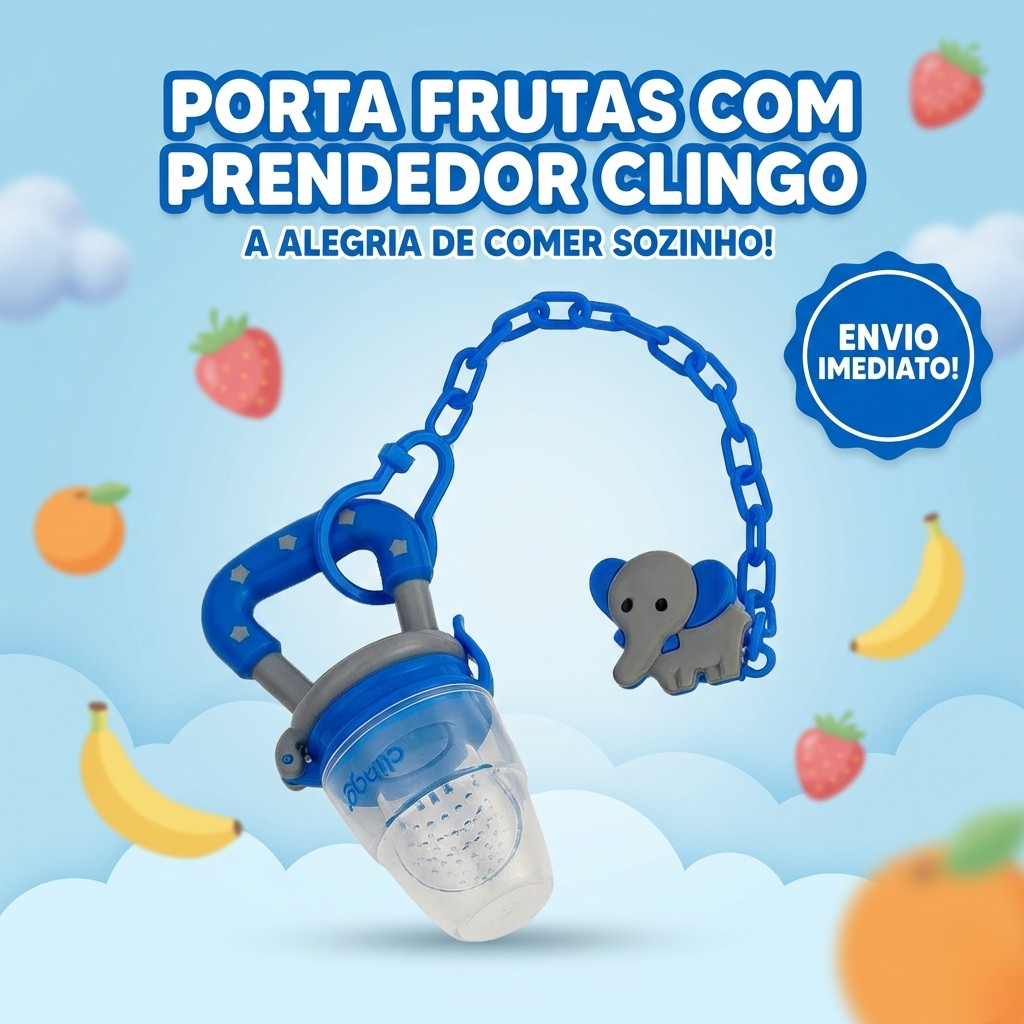 Chupeta Mordedor Alimentadora Bebê De Silicone Porta Fruta Azul