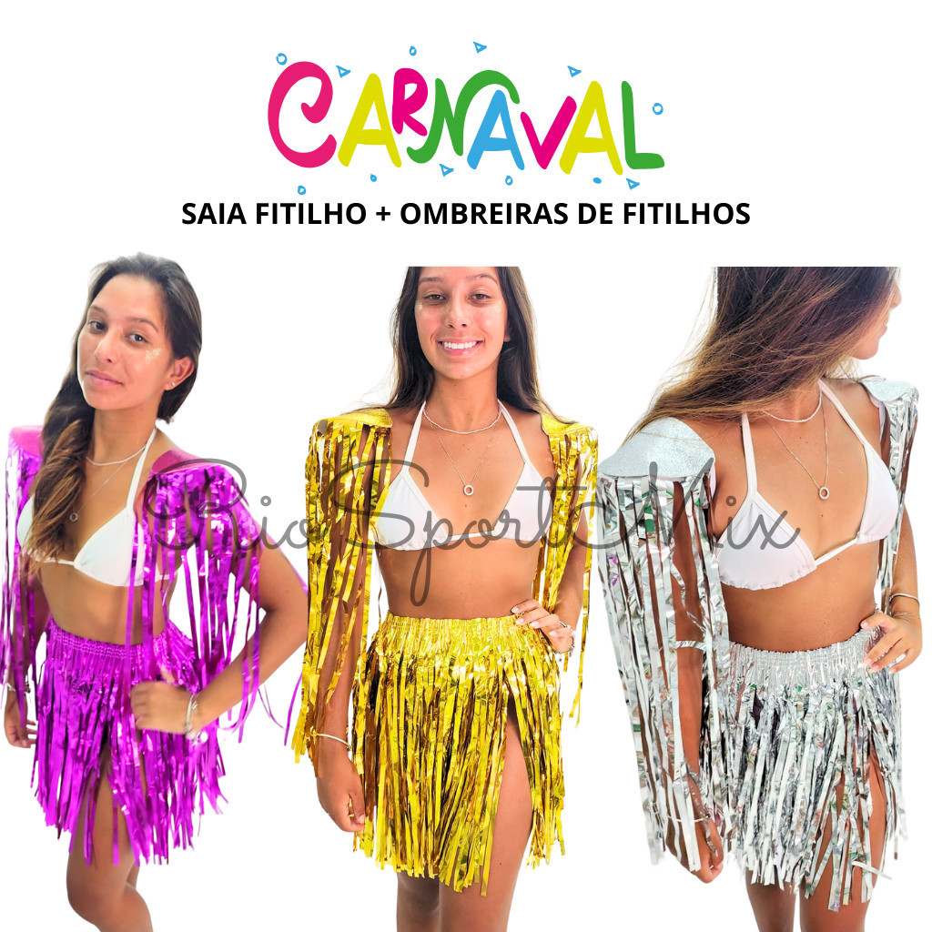 Kit Carnaval Saia Fitilho + Ombreira BRILHO Carnaval Festa Bloquinho Fantasia em Oferta na Shopee