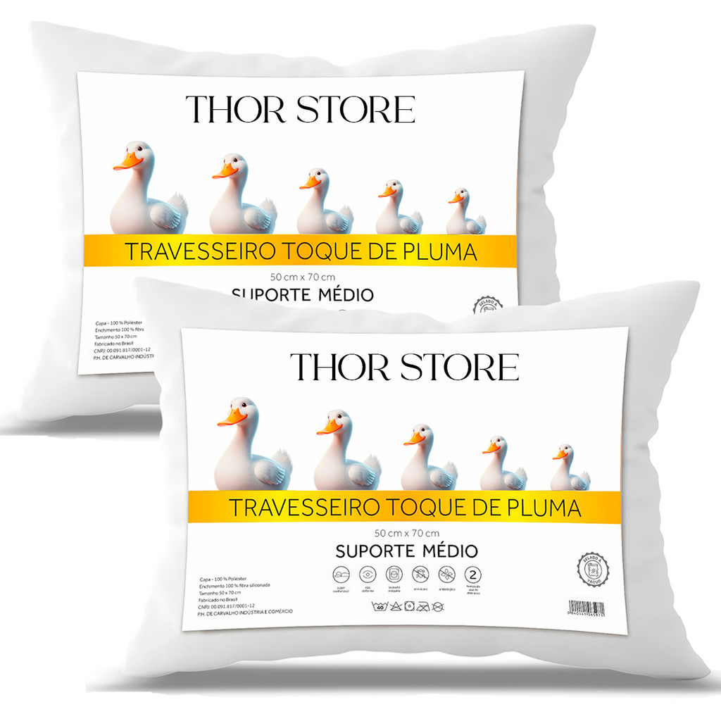Kit 2 Travesseiro Pluma de Ganso Confortavel e Macio Antiacaro 50x70cm