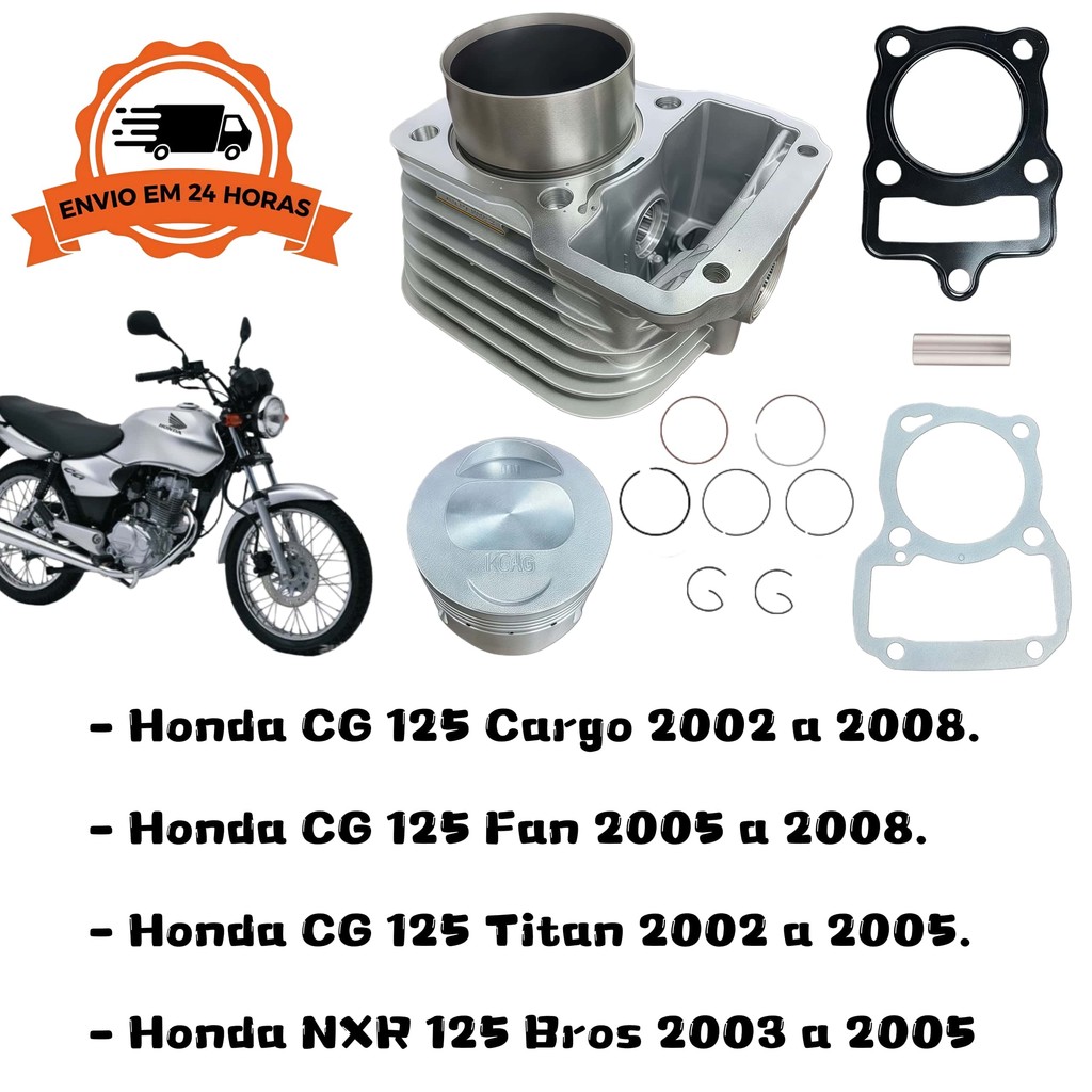 Kit Cilindro Motor Camisa Pistão e Anéis Honda CG Titan Fan Cargo Bros 125 2002 A 2008 Original Mod