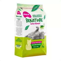 Areia Gato Wisecat Bionature Grossa 2kg - Ultra Absorção, Sem Poeira e Torrão Firme