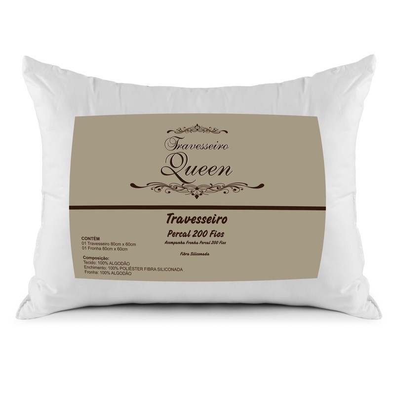 Travesseiro Gigante Fibras Queen Fronha em Percal 200 Fios 80x60 Fofinho Antialérgico