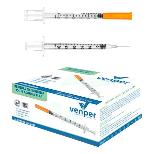 Seringa Insulina 0,3ml Agulha Fixa Ultrafina 6x0,25mm - 100u 0.3 Ml