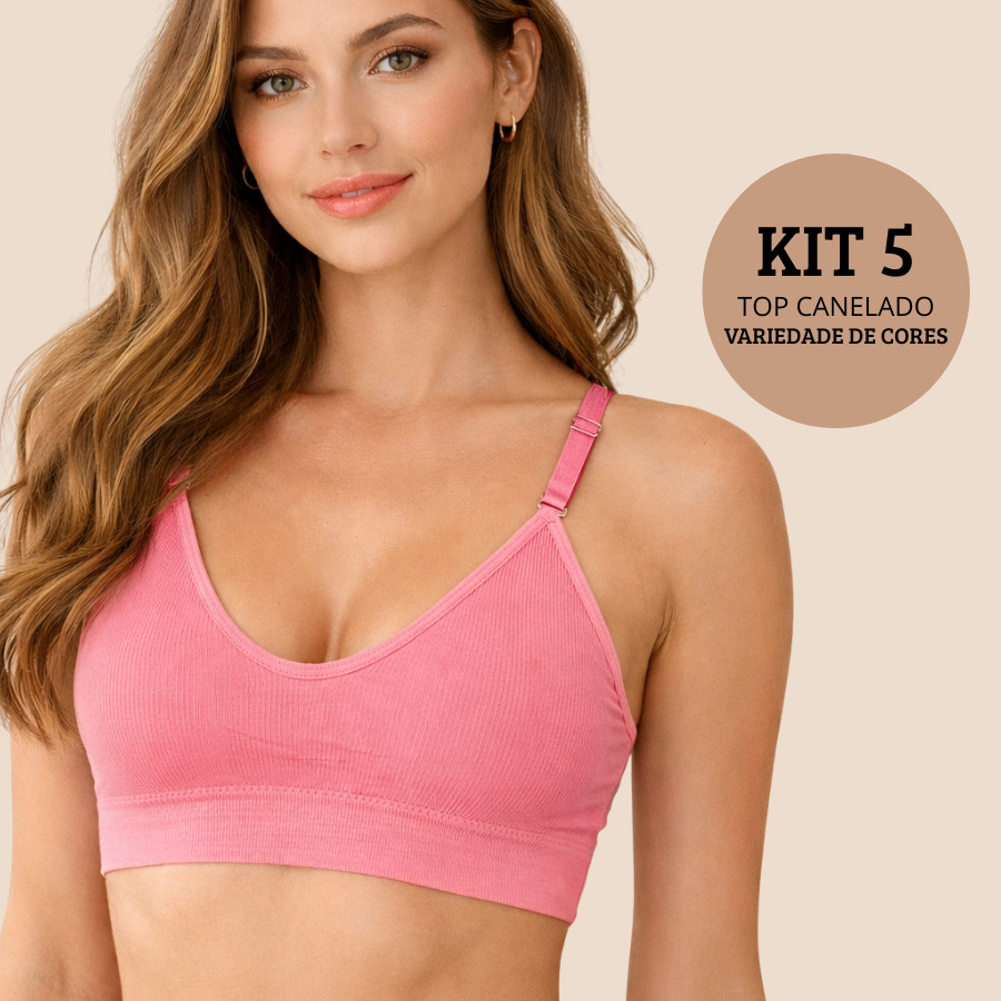 Kit 5 Top Canelado Feminino Sutiã Bojo Removível Confortável Alça Com Regulagem Importado Poliamida em Oferta na Shopee