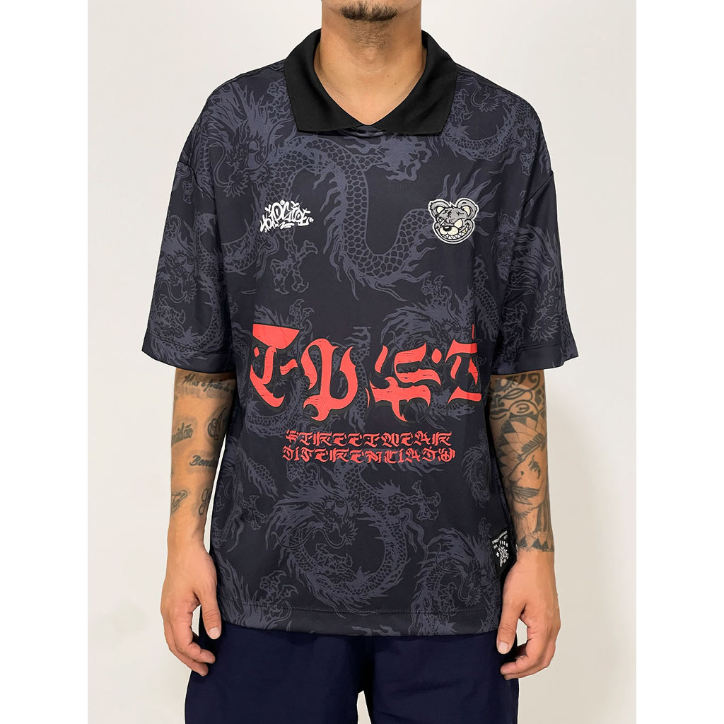 Camiseta De Time Oversized Trip Side Tag Oriental - Preta