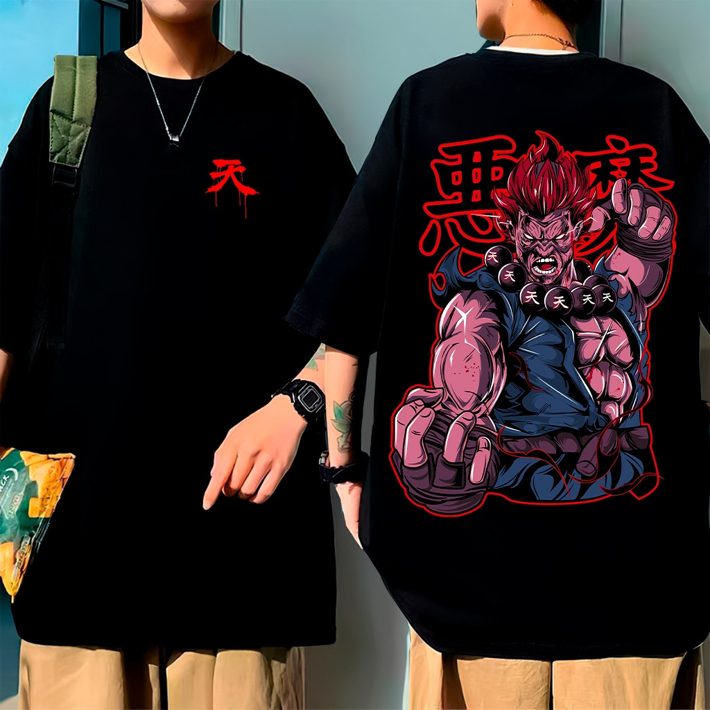 [Camiseta Premium em Algodão Puro]GXG Camiseta Estampada Oversized Akuma Street Fighter Camisa Algodão Feminino Masculin