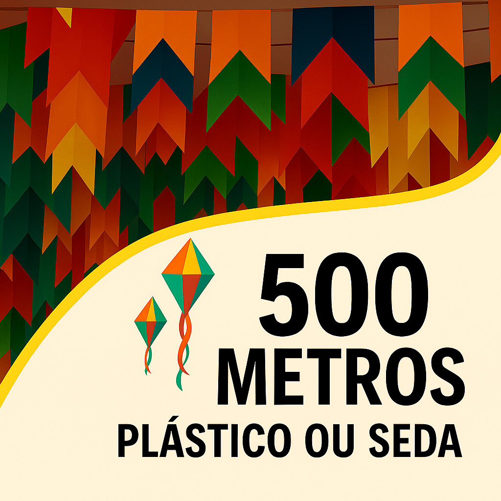 Kit 500 Metros Bandeirinhas Festa Junina / São João em Plástico Papel Seda Colorido Resistente Água