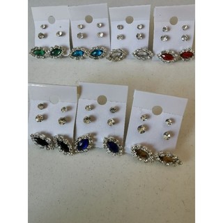 ⭐ KIT 3 Pares Brincos Ponto de Luz + Navete de Strass Luxo Delicado Segundo Furo Oval Fenimino B23600070-15 Prateado