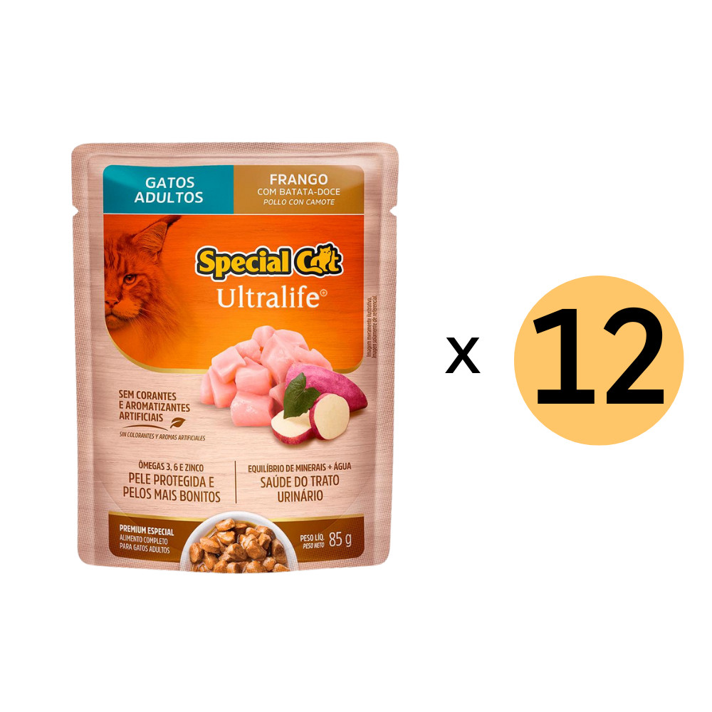 Kit 12 Ração Special Cat Sachê Gatos Adultos Frango 85G