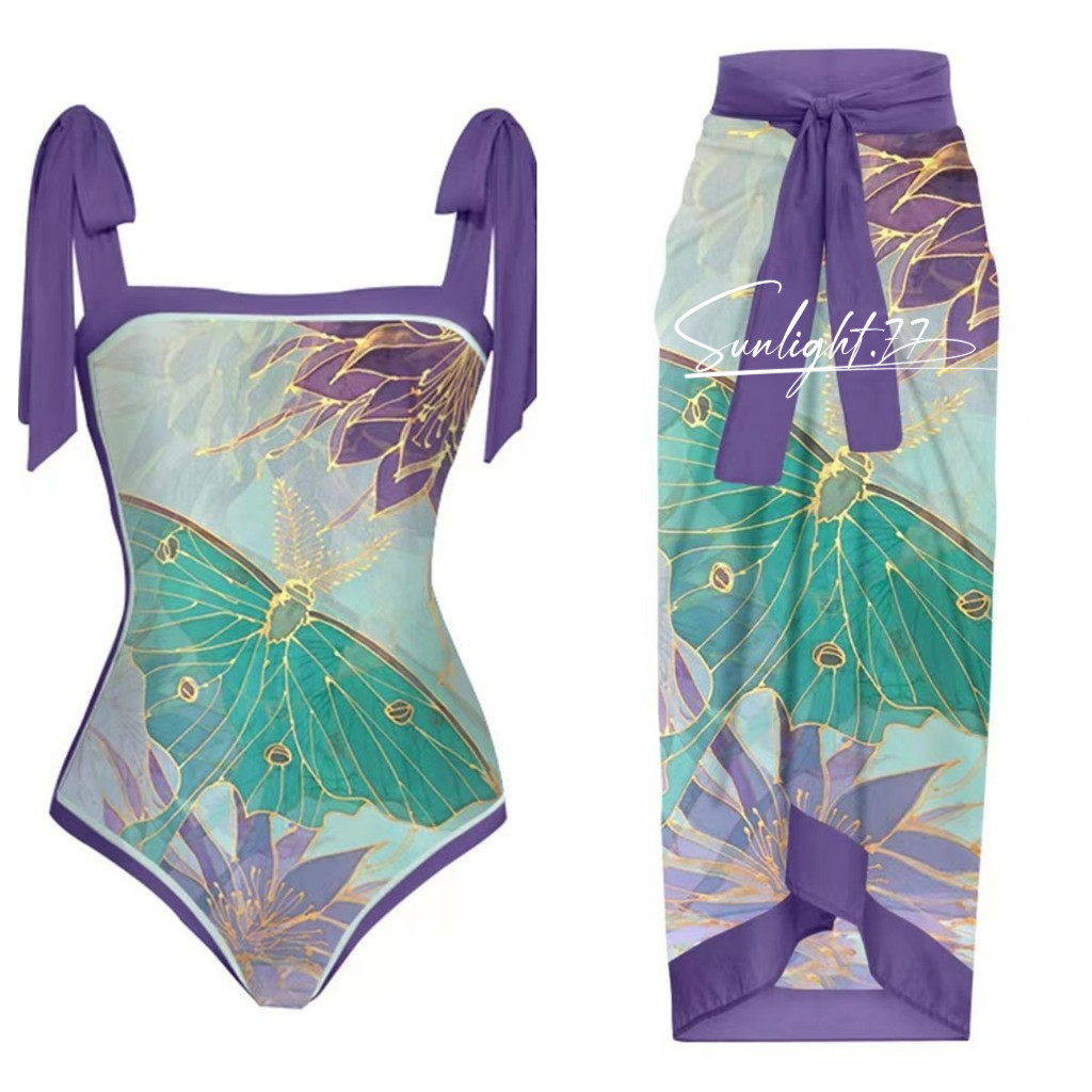 Maiô Conjunto Vintage Francês Europeu e Americano Maiô Protetor solar Praia Maiô Duas peças Saia de Chiffon