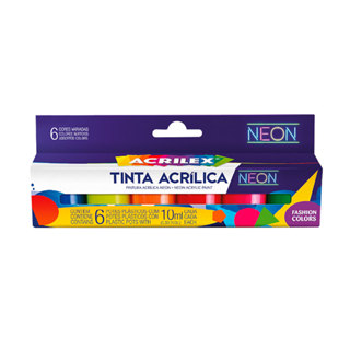 Tinta acrílica fosca 6 cores neon 10ml 03906 Acrilex em Oferta na Shopee