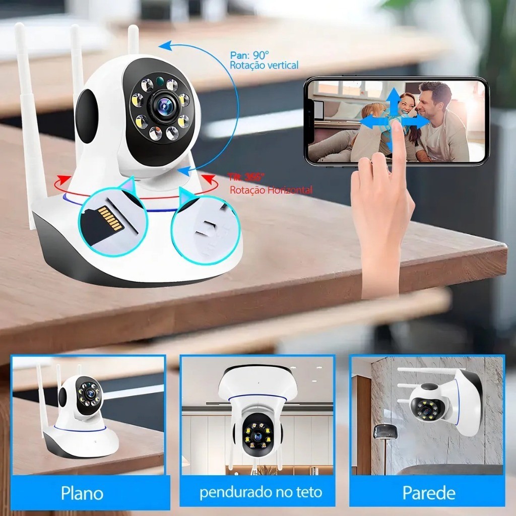 Camera Ip 3 Antenas Wifi Wireless 3° Geração Visão Noturna