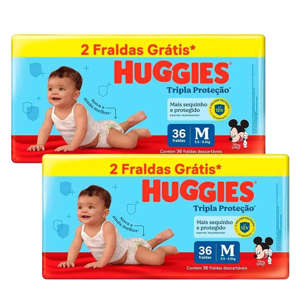 Kit 2 Fraldas Huggies Tripla Proteção Meguinha M - 72 Tiras