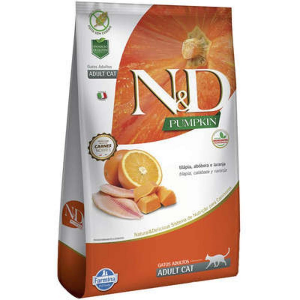 Gatos Adultos de Todas as Raças Sabor Tilápia, Abóbora e Laranja 400g N&D Pumpkin